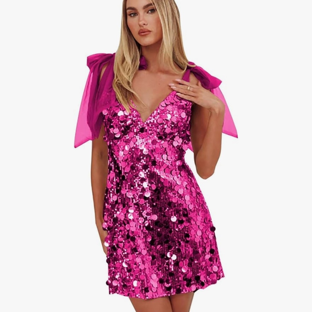 Pink Sequin Dress with Sheer Sleeves